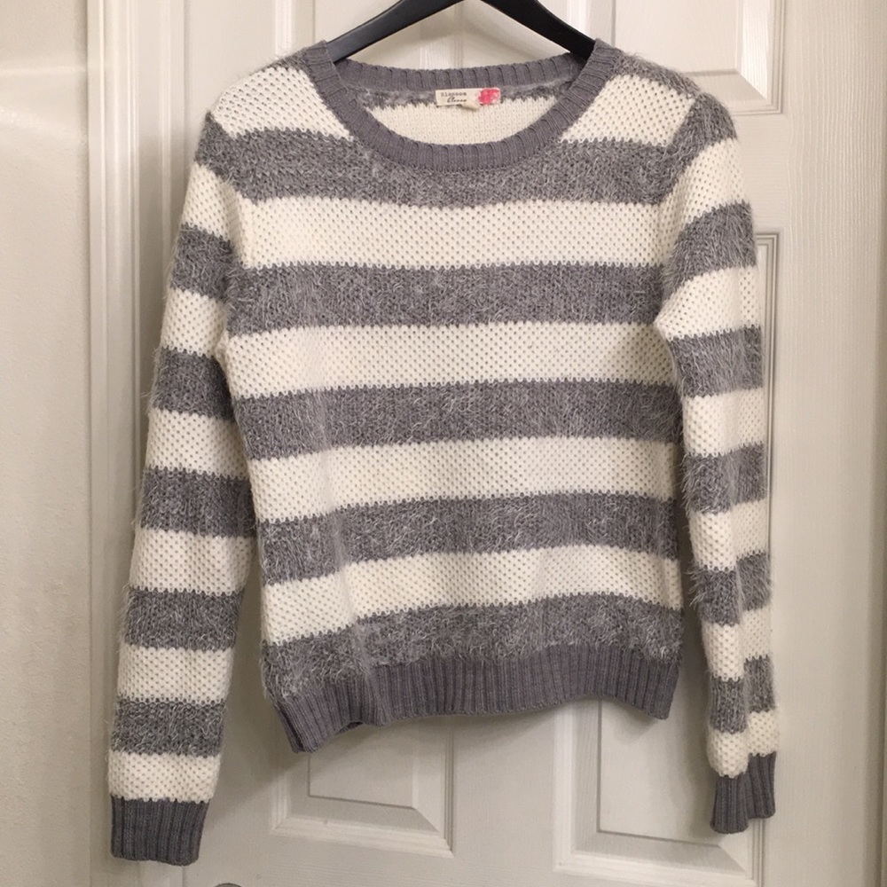 Cozy Gray White Stripe Thick Knit soft Sweater
